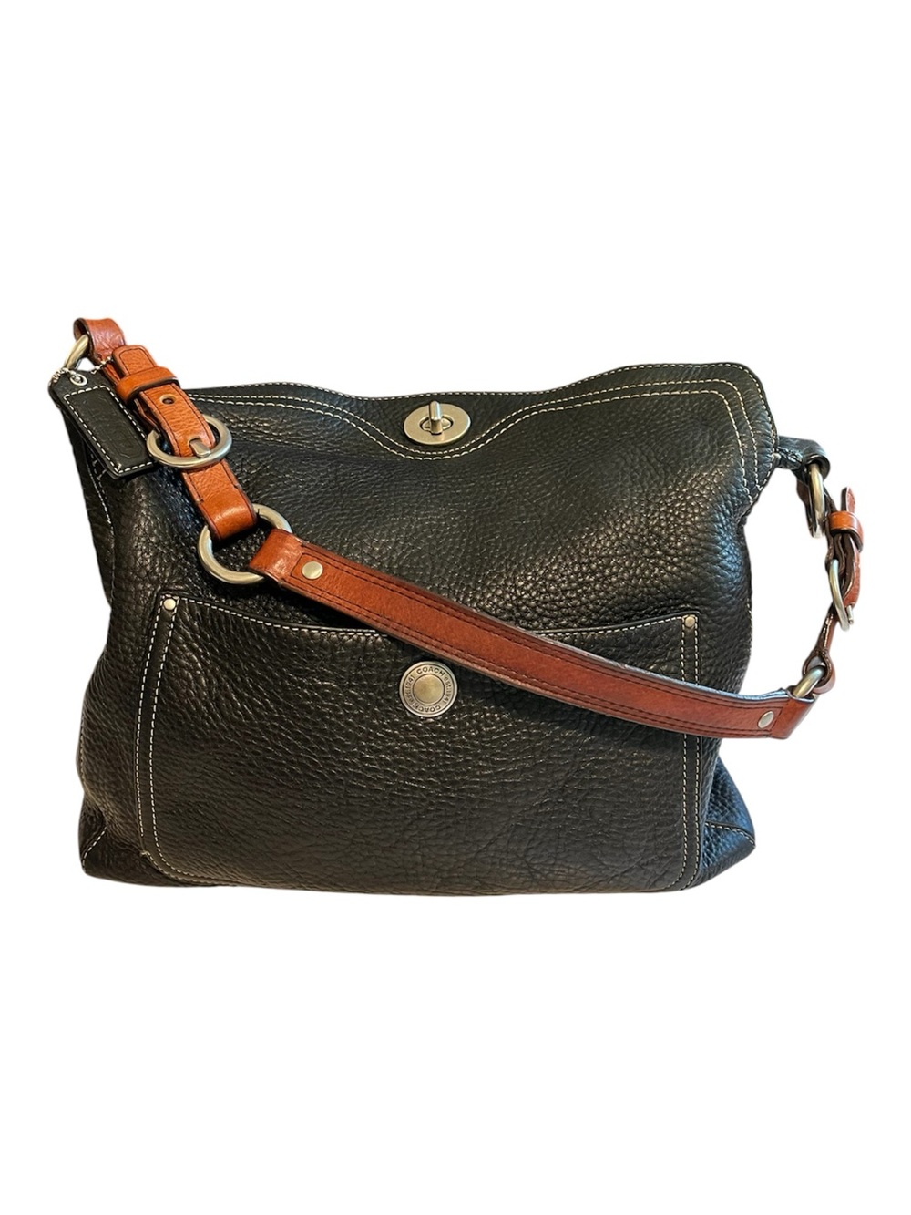 Coach Vintage Chelsea Hobo Black Pebbled Leather Shoulder Bag with Brown Strap
